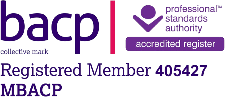 BACP registered member badge displaying professional membership number.