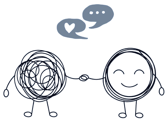 ZB Therapy Support Illustration Illustration of a scribble figure holding hands with a smiling figure, symbolising support and communication.